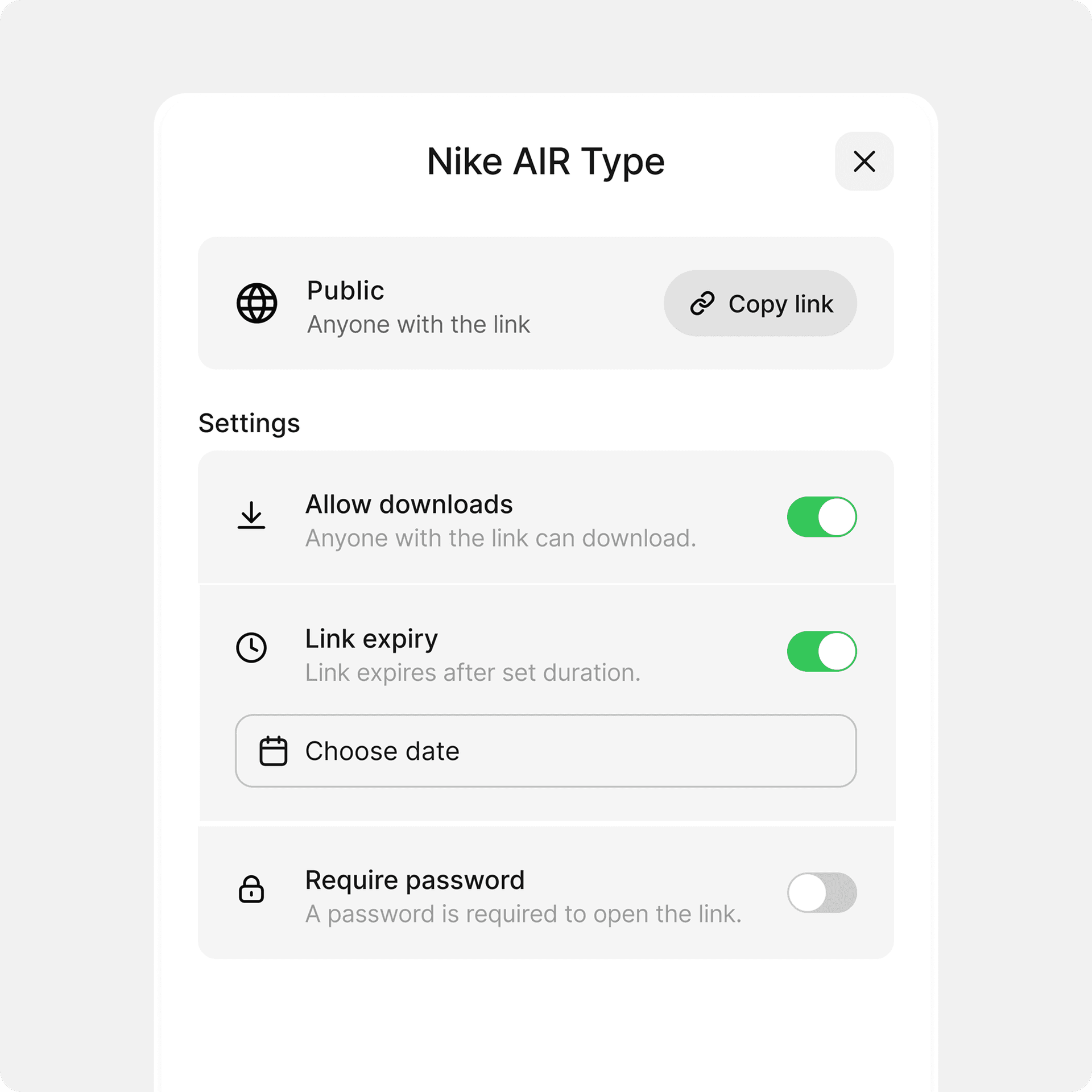 Private link settings screenshot
