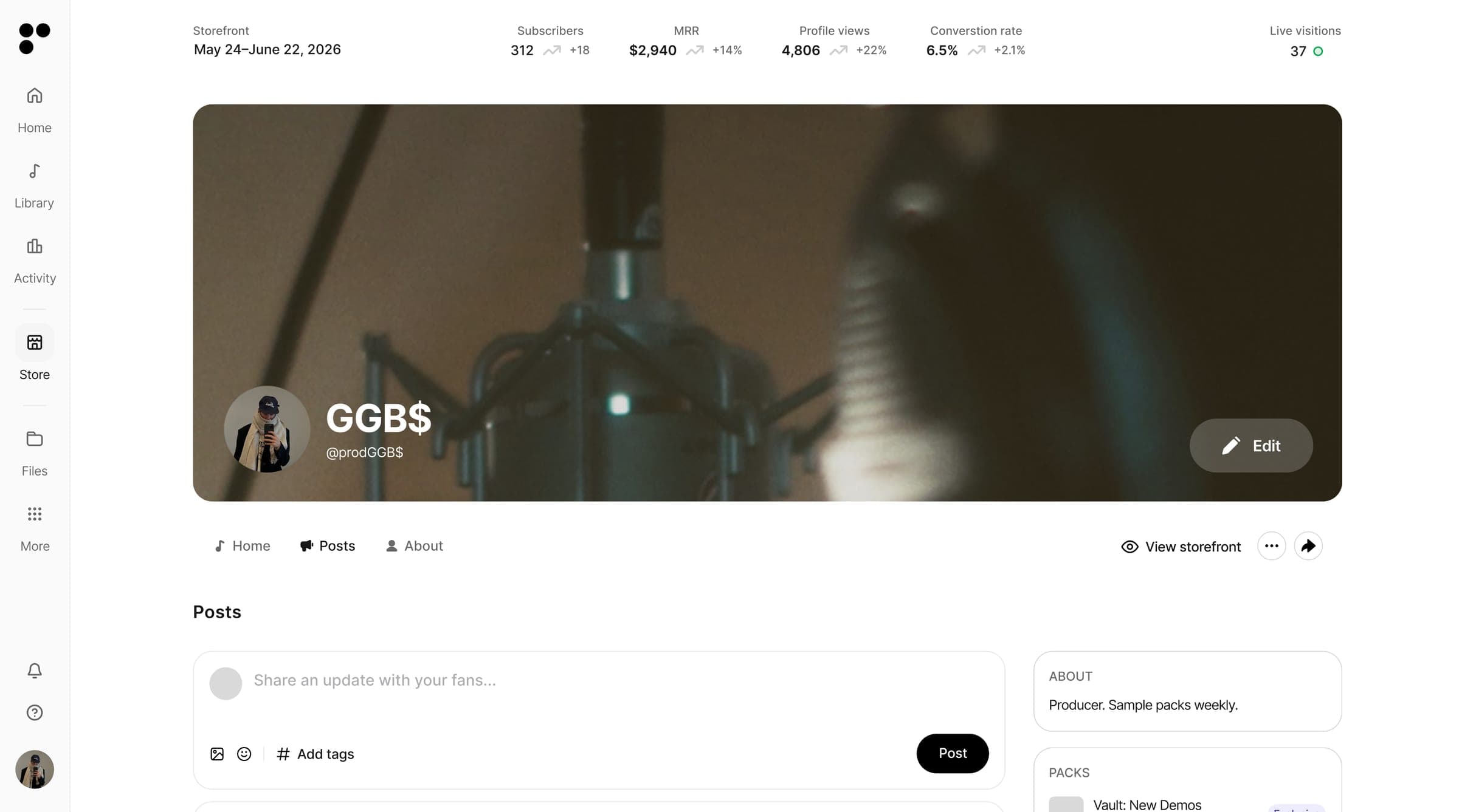 The storefront feed with a new drop announcement