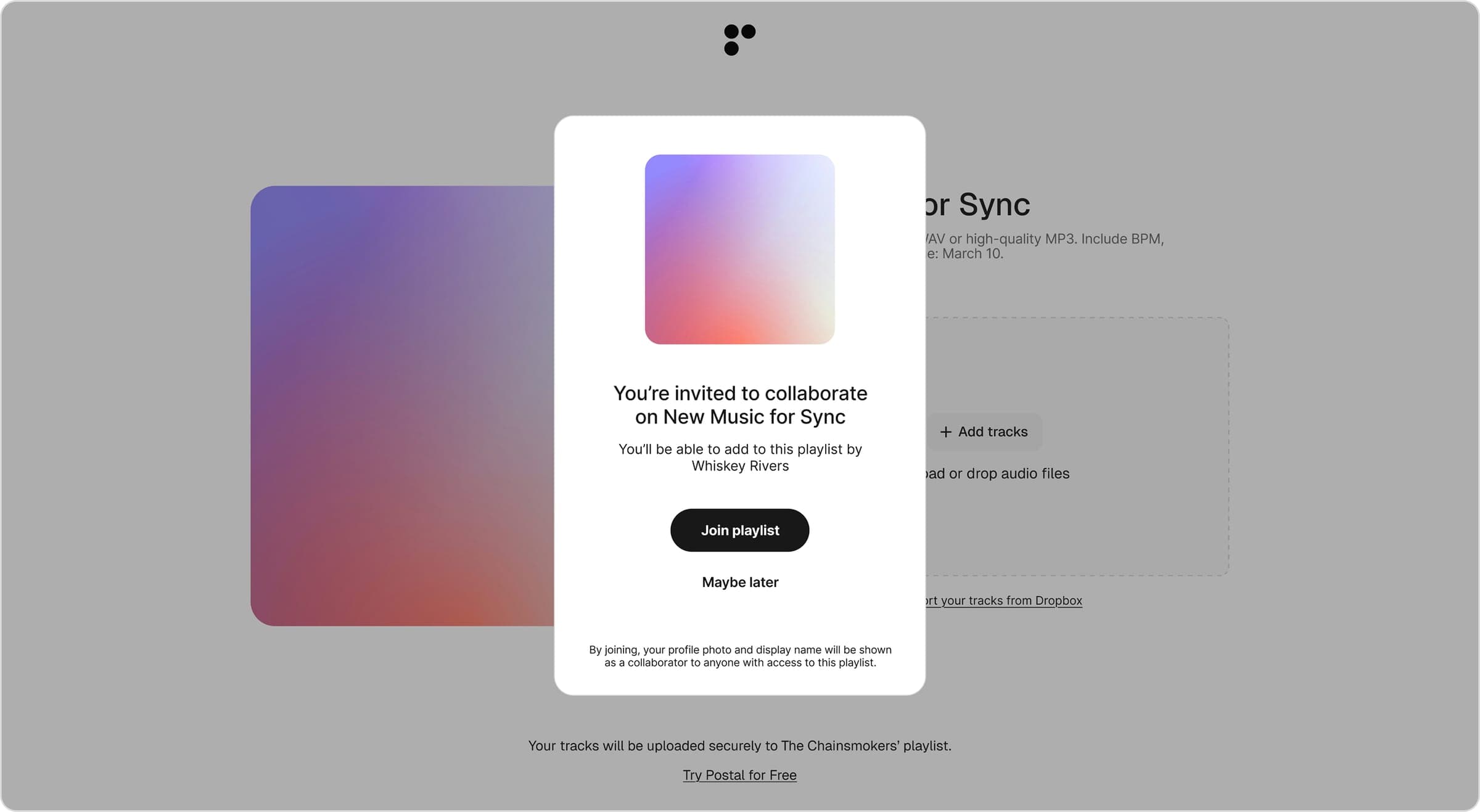 Sharing playlists from Postal