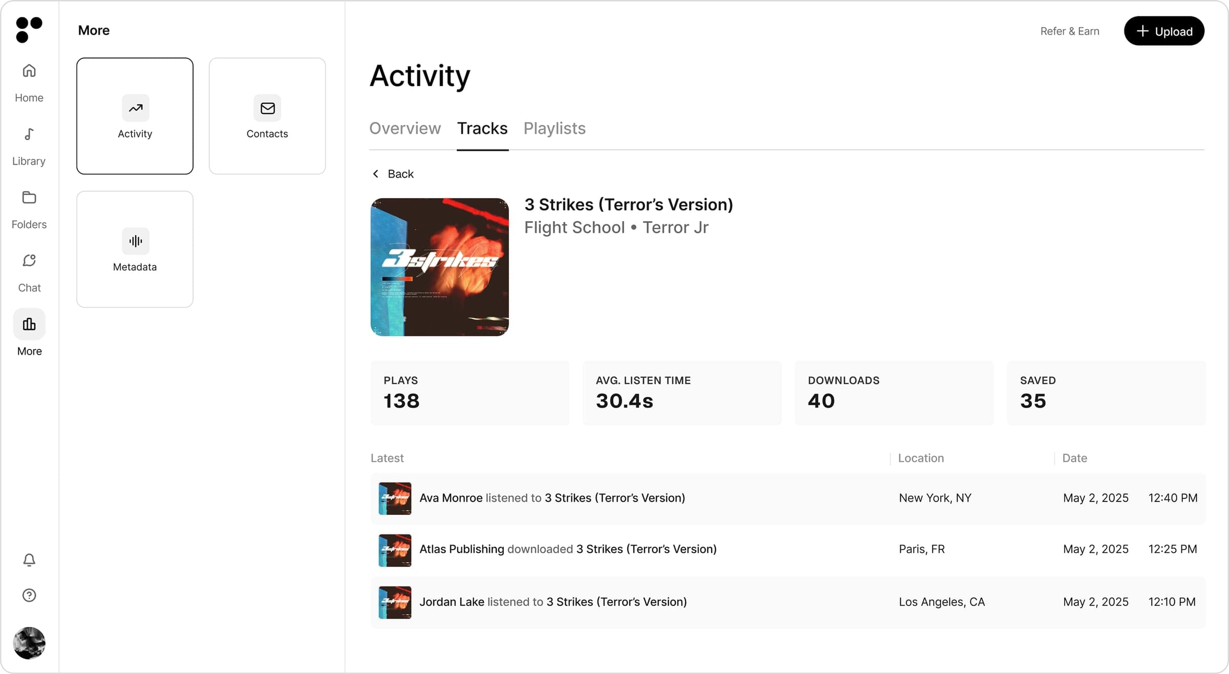 Playlist activity in Postal